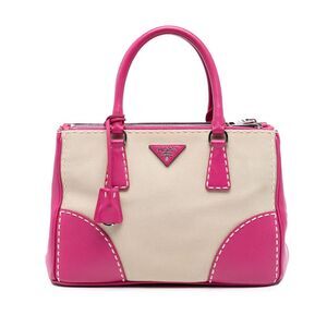 Prada Small Canvas And City Calf Hand Stitched Galleria Double Zip Satchel